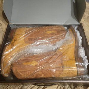 Lucchese Ostrich Square Toe Boot Like New Saddle/Peanut Br(Includes Boot Trees)